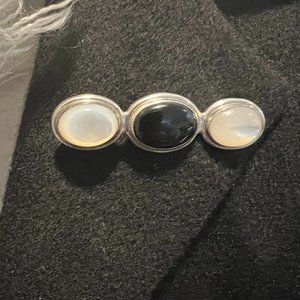 Vintage Sterling Moonstone and Onyx Brooch